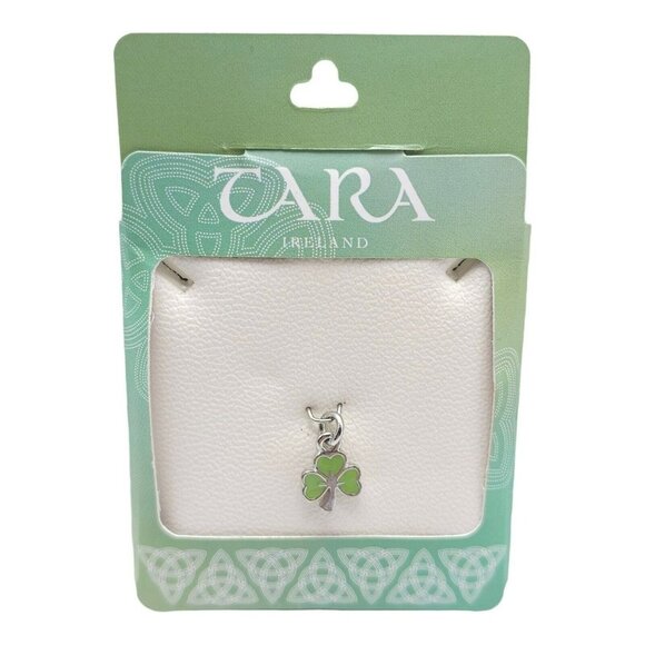 TARA Silver Plated Green Enamel Lucky Shamrock Slide Charm New Old Stock - Picture 1 of 4